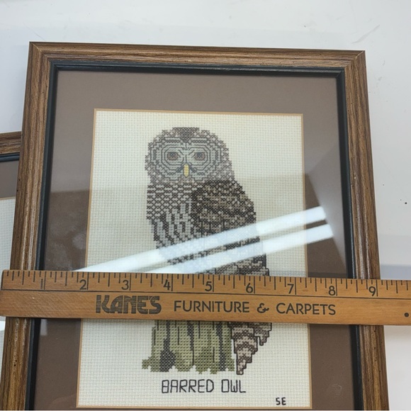 Four VTG 1970s MCM Cottagecore Embroidered Needlepoint Framed Owl 12x9” - Picture 8 of 8